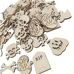 50pcs Halloween Wooden DIY Crafts Set