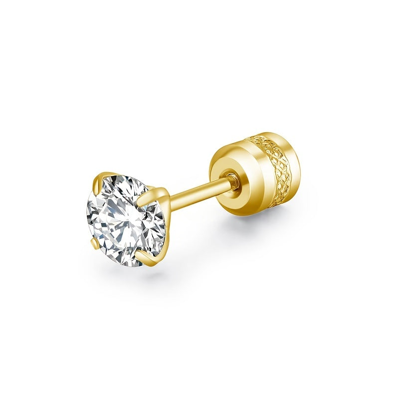 Round Zircon Stud Earrings Stainless Steel Plated Artificial Diamond Earrings