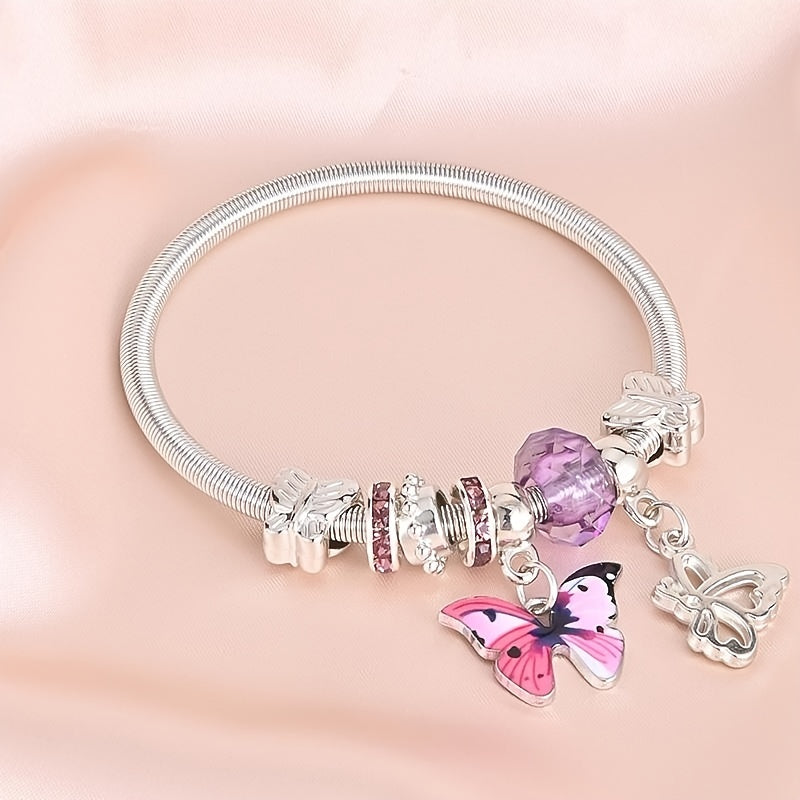 Vintage Butterfly Pendant Bracelet Heart Spring Chain Stretchable Bangle
