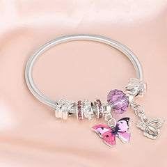Vintage Butterfly Pendant Bracelet Heart Spring Chain Stretchable Bangle