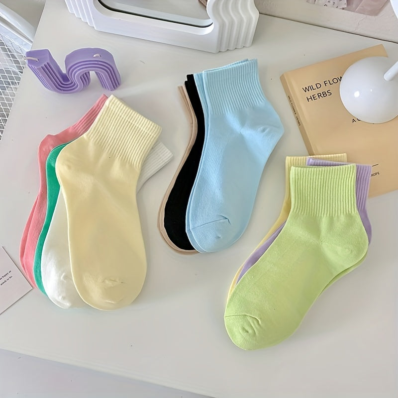 10 Pairs Solid Socks Comfy & Breathable Women's Stockings