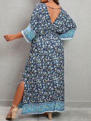  Ditsy Floral Print Tie Front Maxi Dress