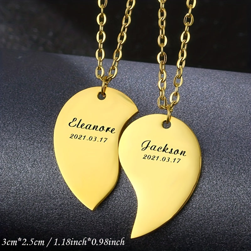Personalized Engraved Name Couple Necklace Stainless Steel