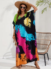 Tie Dye Batwing Sleeve Maxi Beach Cover Up Dress