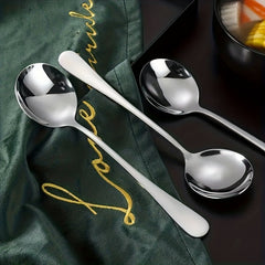 6pcs Stainless Steel Soup Spoons Round Dinner Table Spoons