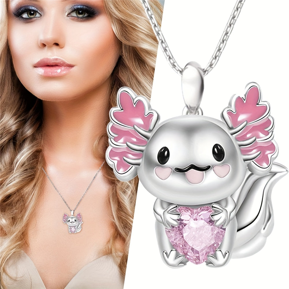 Cartoon Cuddle Heart Pendant Necklace Rhinestone Jewelry