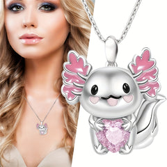 Cartoon Cuddle Heart Pendant Necklace Rhinestone Jewelry
