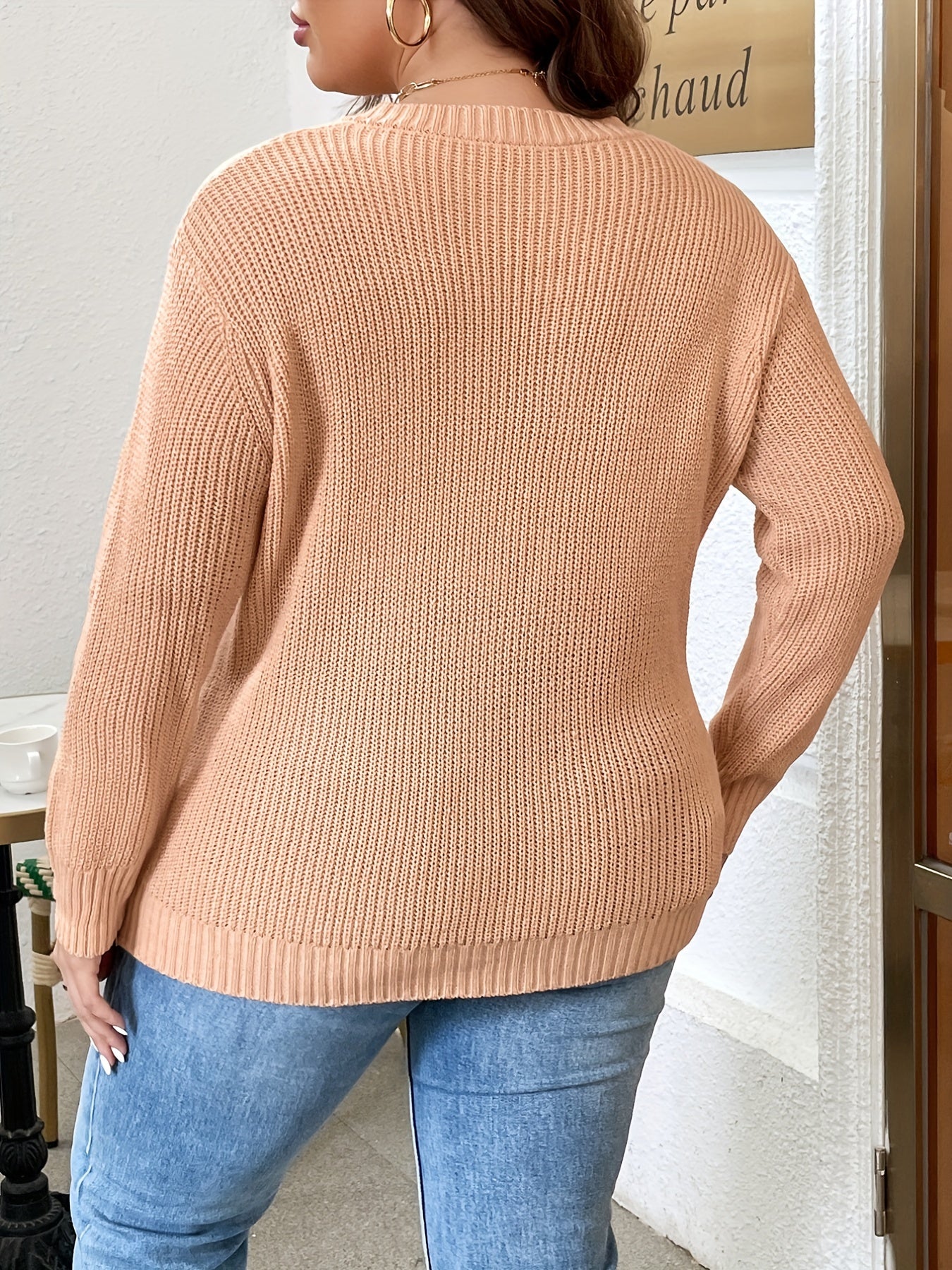  Solid Ripped Long Sleeve V Neck Sweater