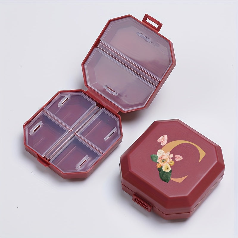 6 Compartment Pill Box C Letter Print Portable Medicine Dispensing Box