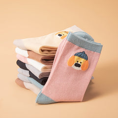 8 Pairs Dog Print Colorblock Socks Soft Mid Tube Women's Stockings