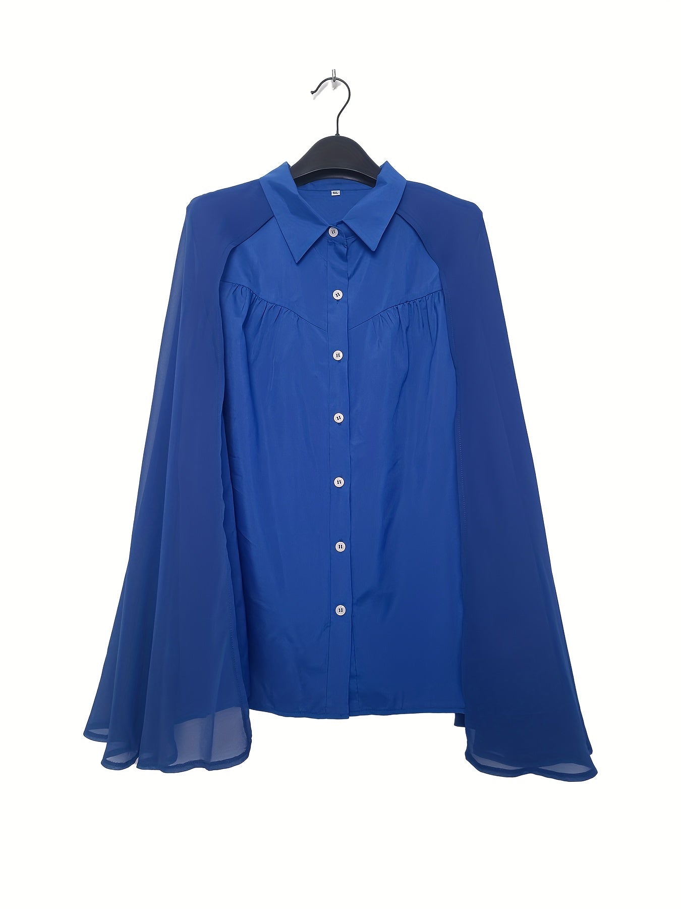  Blouse Solid Split Cape Sleeve Button Up Tunic Shirt