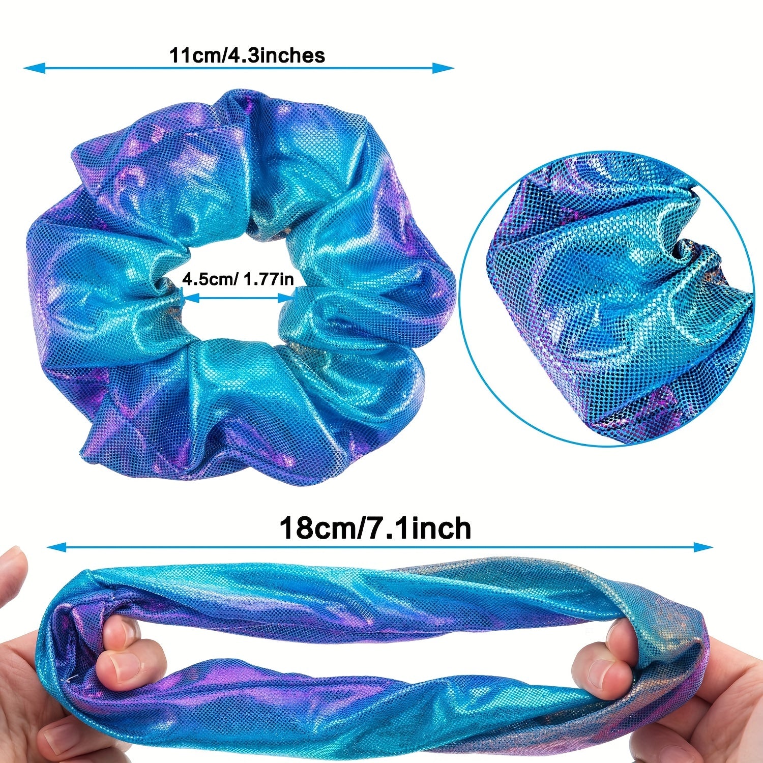 10pcs Laser Scrunchie Hair Tie Glitter Y2K Hair Rope Holographic Female