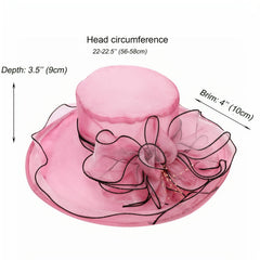 Women's Wide Brim Fedora Cap Mesh Sun Hat Leaf Flower Bridal Wedding Hat