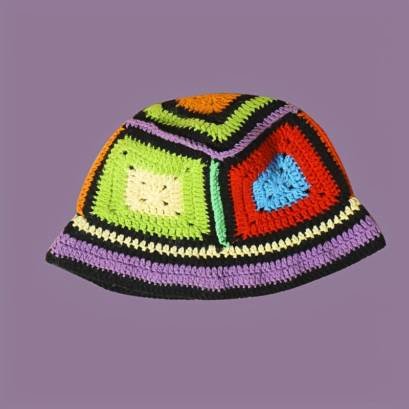 Classic Block Bucket Hats Hollow Crochet Cloche Hats Vintage Beanie