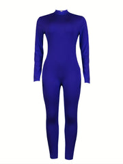 Solid Long Sleeve Round Neck Jumpsuit Skinny Bodycon