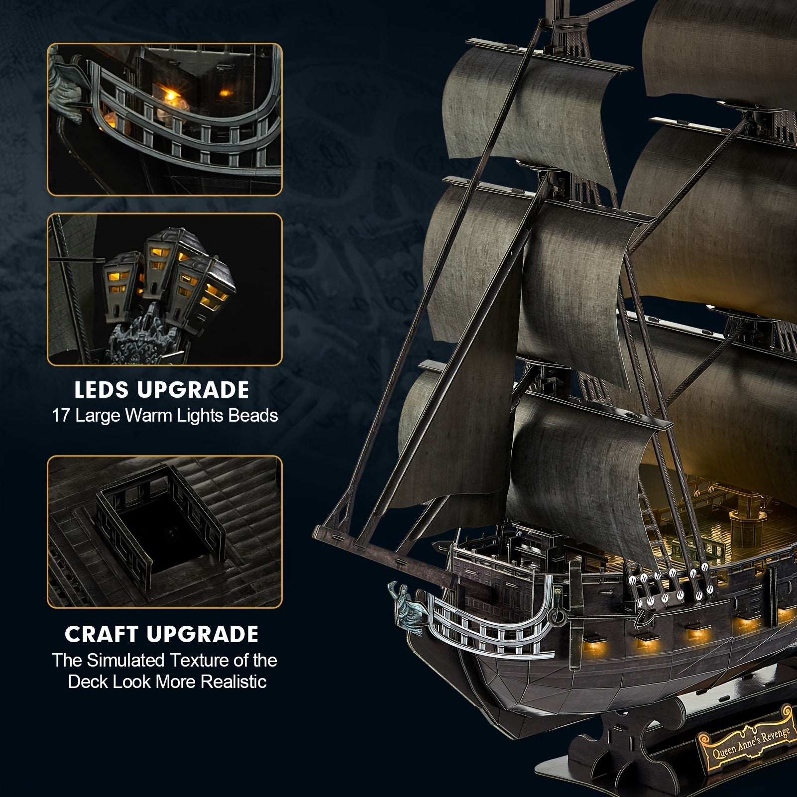 3D Puzzle Pirate Model with LED Lights
