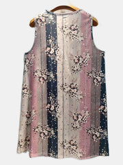  Colorblock Floral Tank Dress V Neck High Stretch