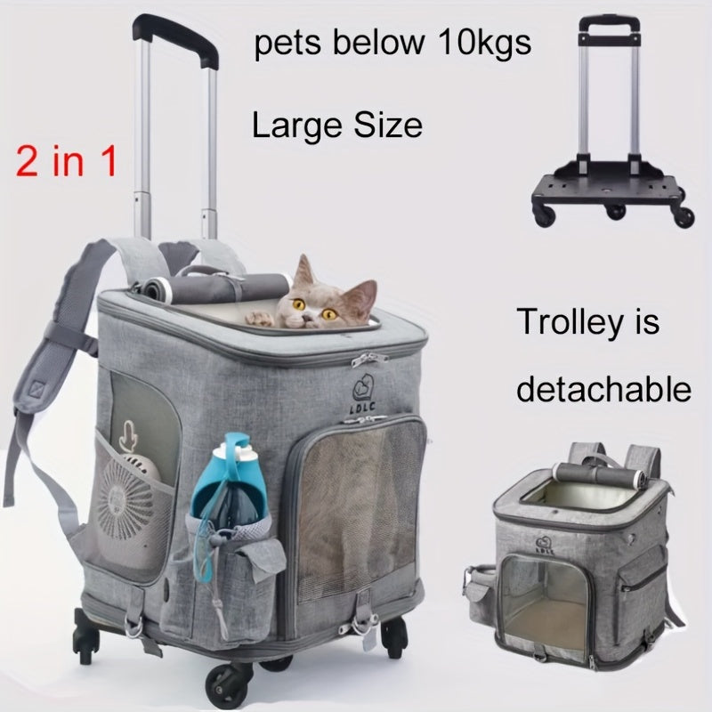 Portable Breathable Pet Backpack Carrier with Wheels