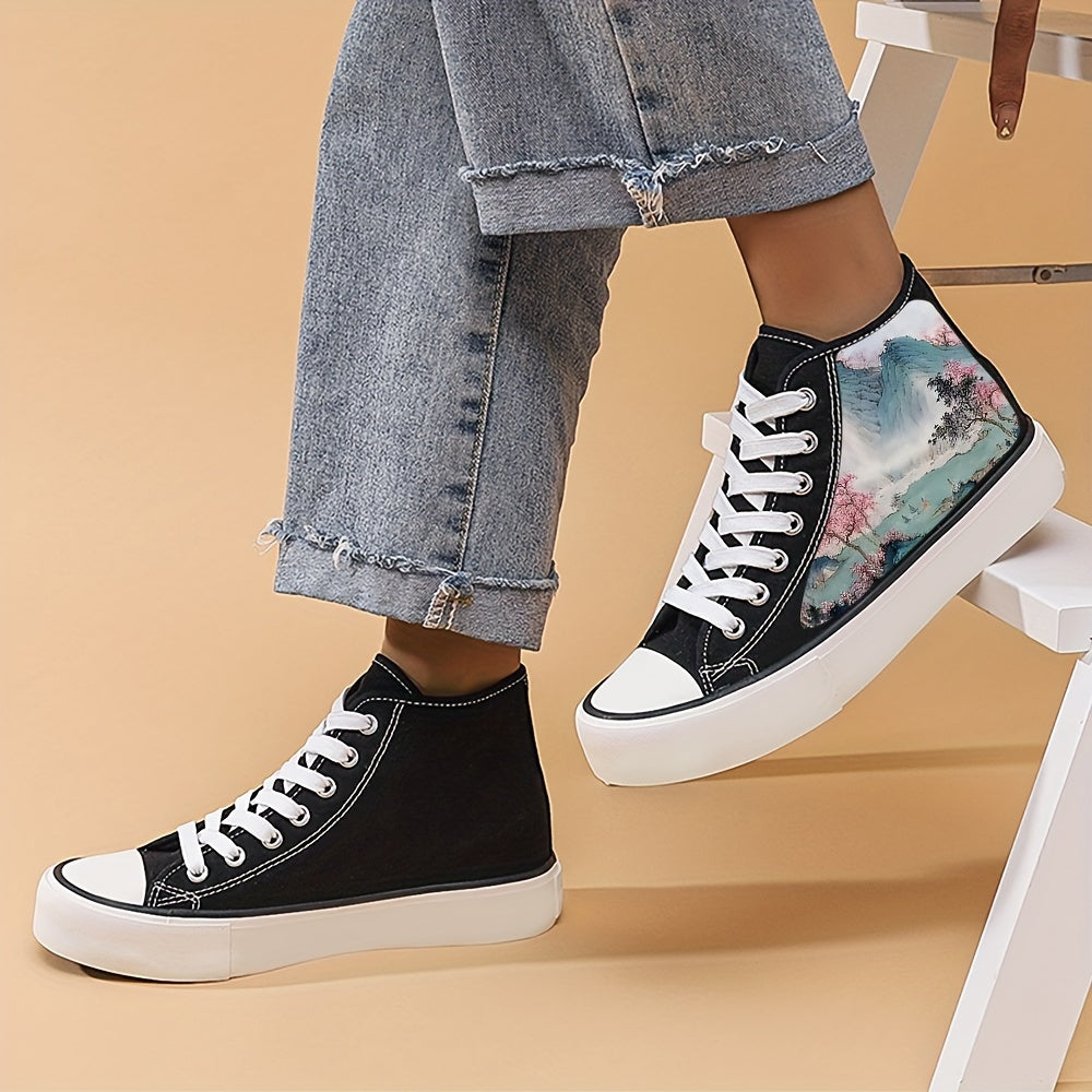 Chinese Landscape Painting Print High Top Canvas Sneakers