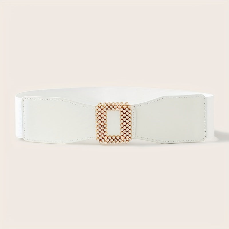 Geometric Rhinestone Buckle Belt PU Wide Be...