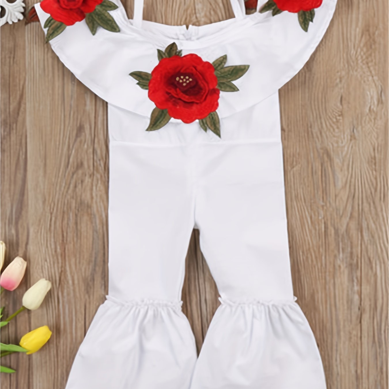 Toddler Girls' Roses Print Denim Jumpsuit & Romper