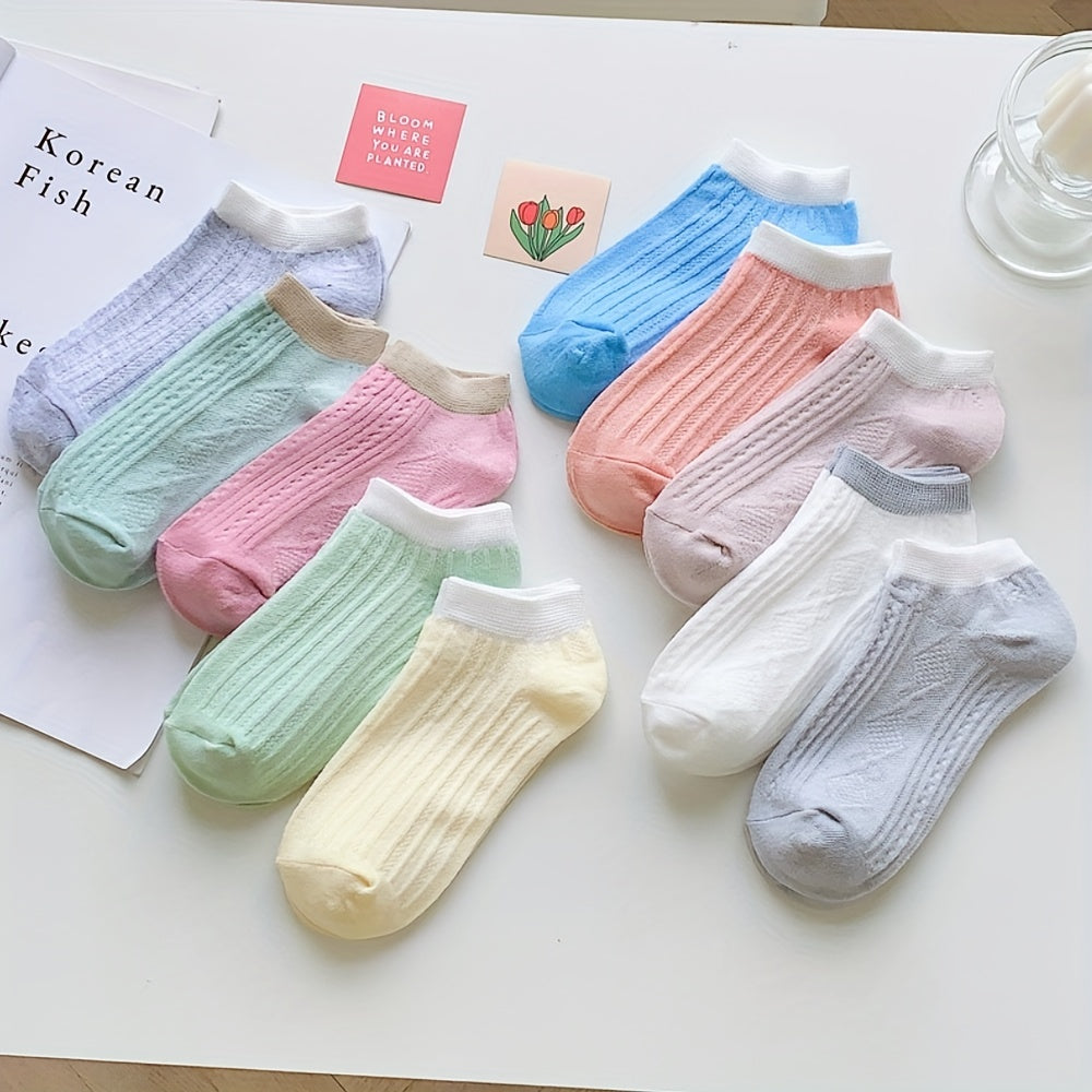 10 Pairs Ribbed Ankle Socks Comfy Breathable All-match Women's Stockings