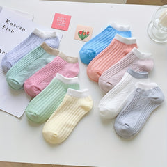 10 Pairs Ribbed Ankle Socks Comfy Breathable All-match Women's Stockings