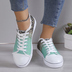 Leopard Print Sneakers Casual Round Toe Flat Canvas Shoes