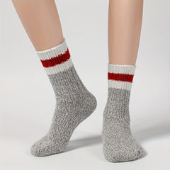 2 Pairs Striped Knitted Socks Comfy & Warm Tube Socks Women's Stockings