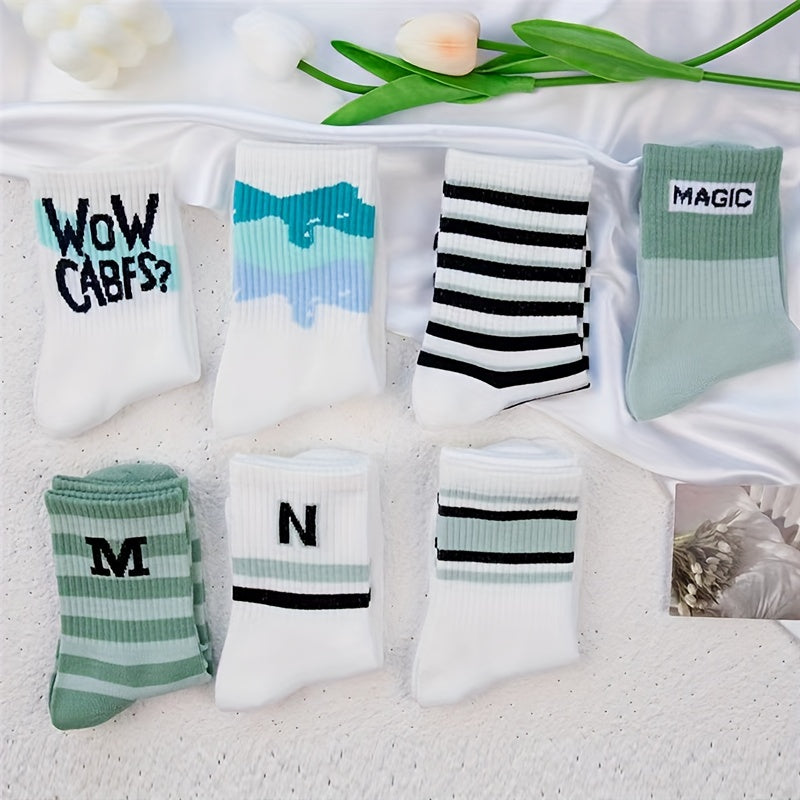 Letter & Stripe Print Socks Women's Mid Tube Stockings