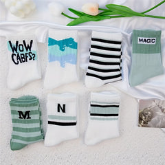 Letter & Stripe Print Socks Women's Mid Tube Stockings