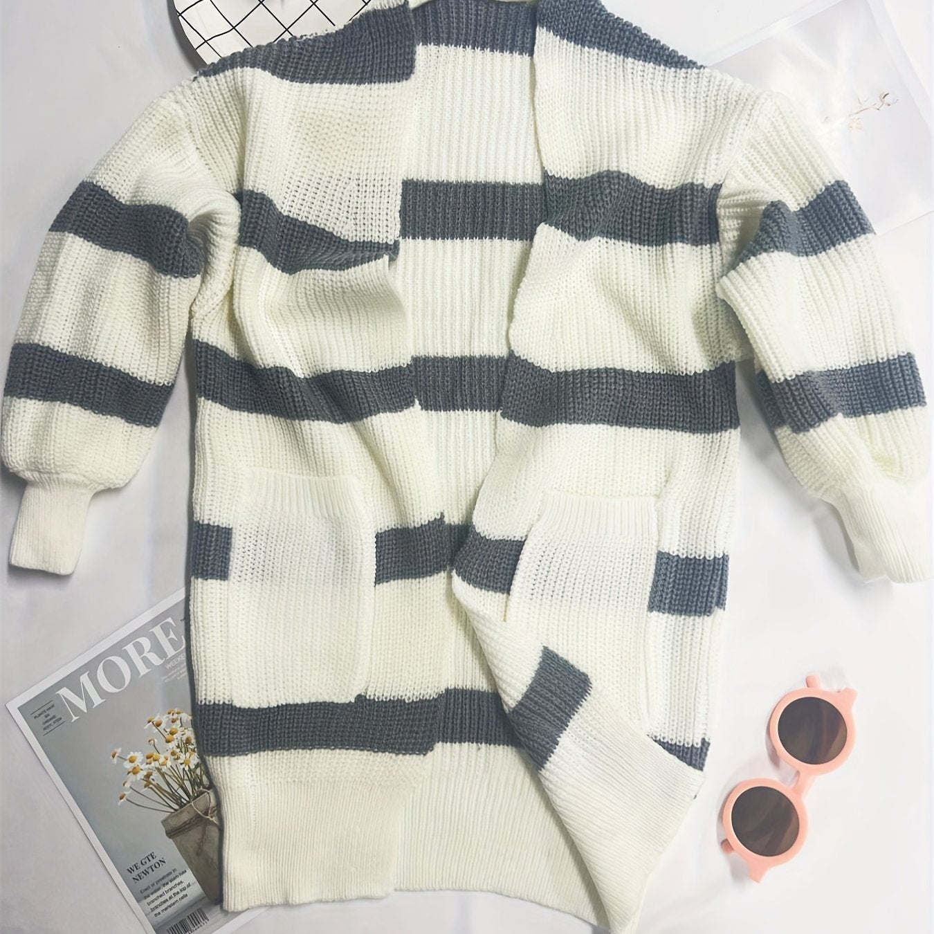 Kids Casual Striped Long Sleeve Knit Cardigan for Fall Winter