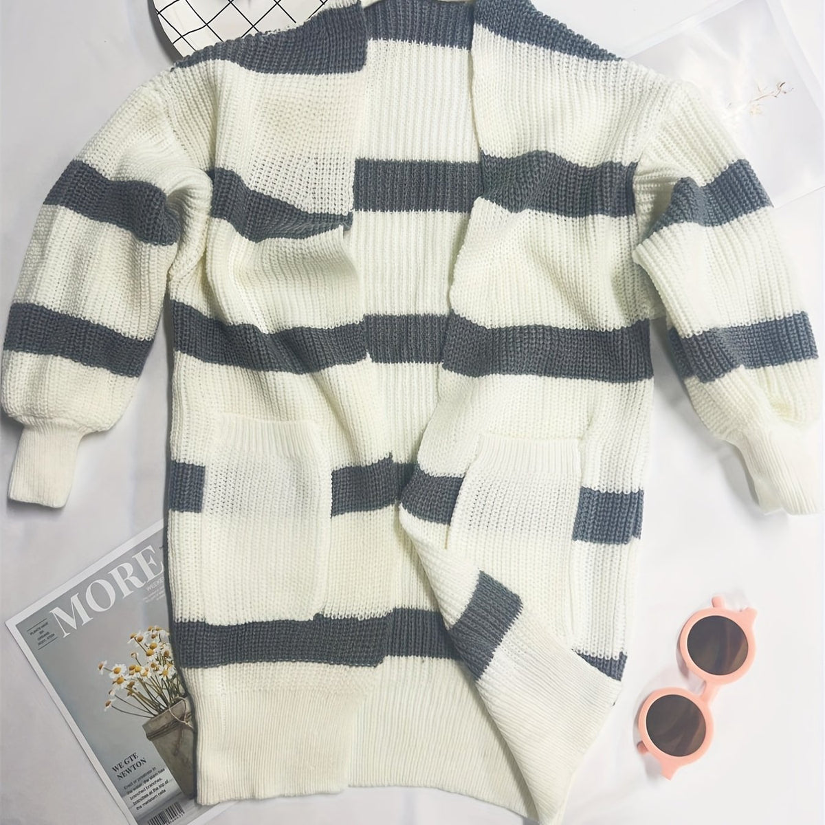 Kids Casual Striped Long Sleeve Knit Cardigan for Fall Winter