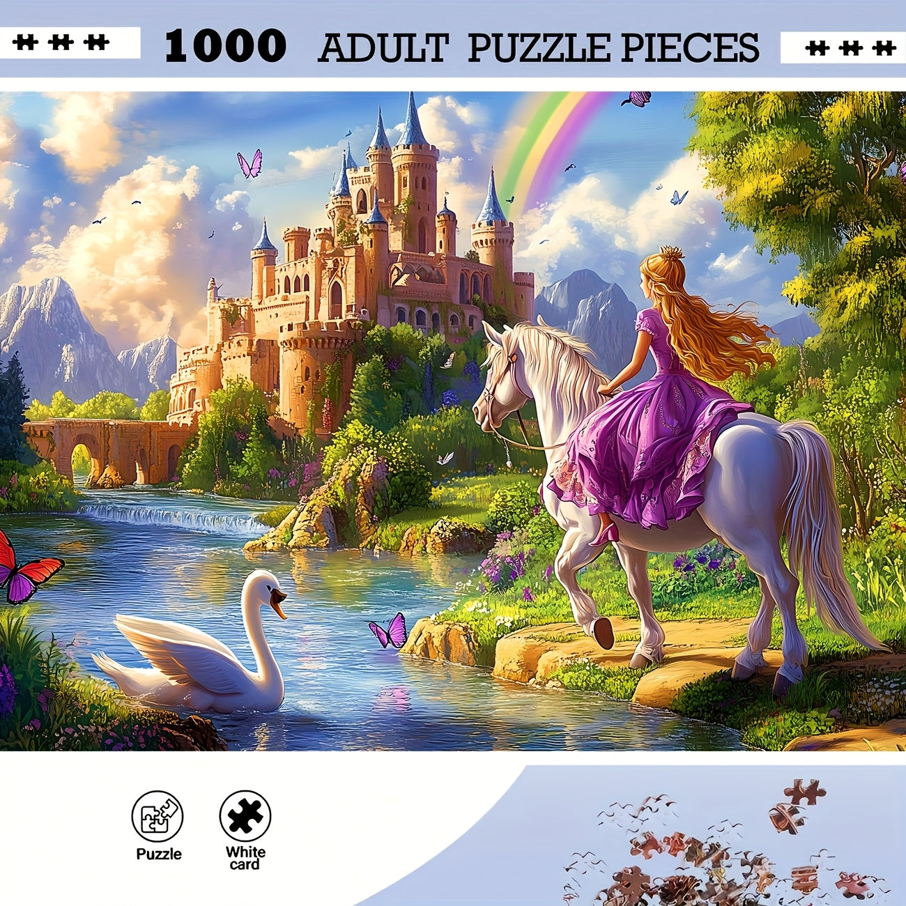 1000pc Expert Jigsaw Puzzle Castle Landscape Princess Horse Swans 14.69x10.24