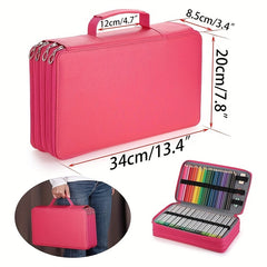 PU Pencil Case 300 Slots Large Capacity Storage Bag Marble Grey Rose Red