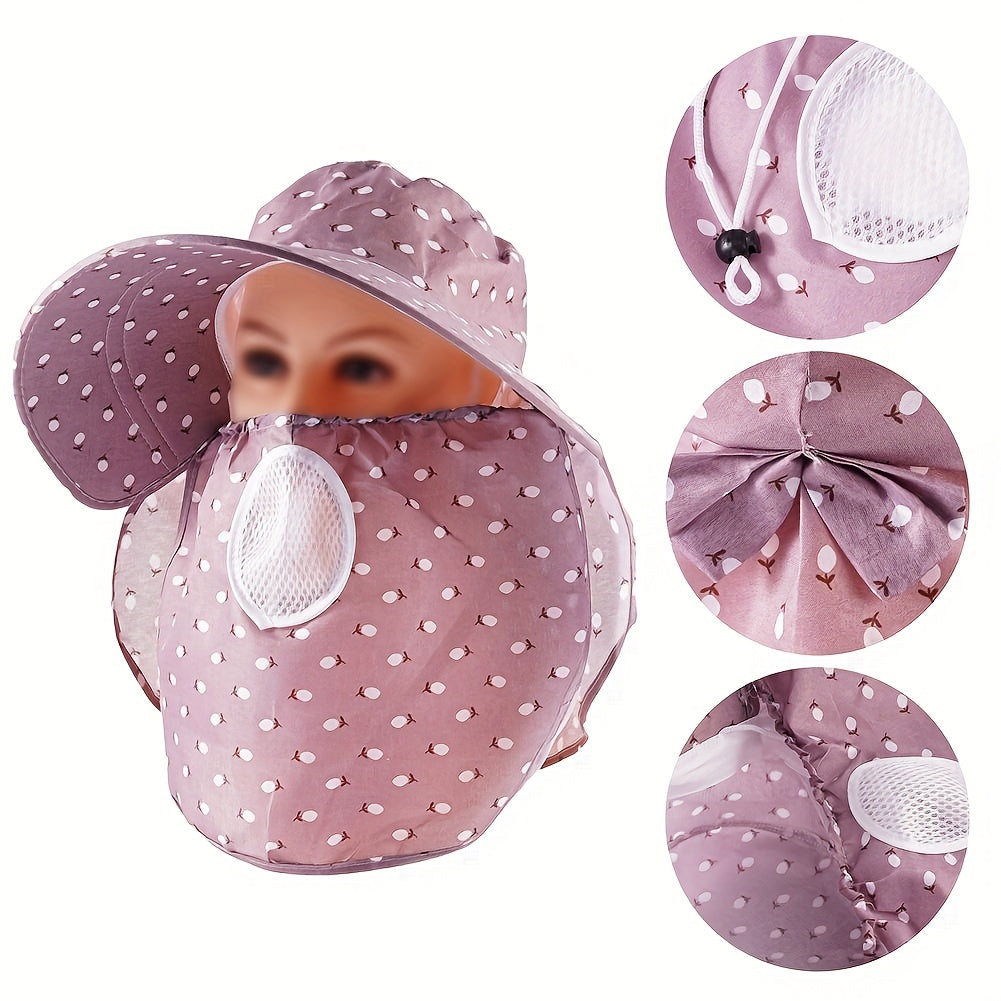 Floral Print Sun Hats With Neck Gaiter Mask UV Protection Visors