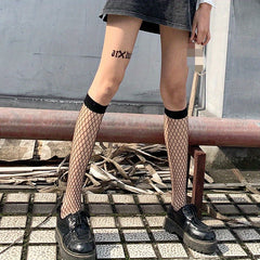 Solid Fishnet Socks Breathable Mesh Calf Socks Women's Stockings