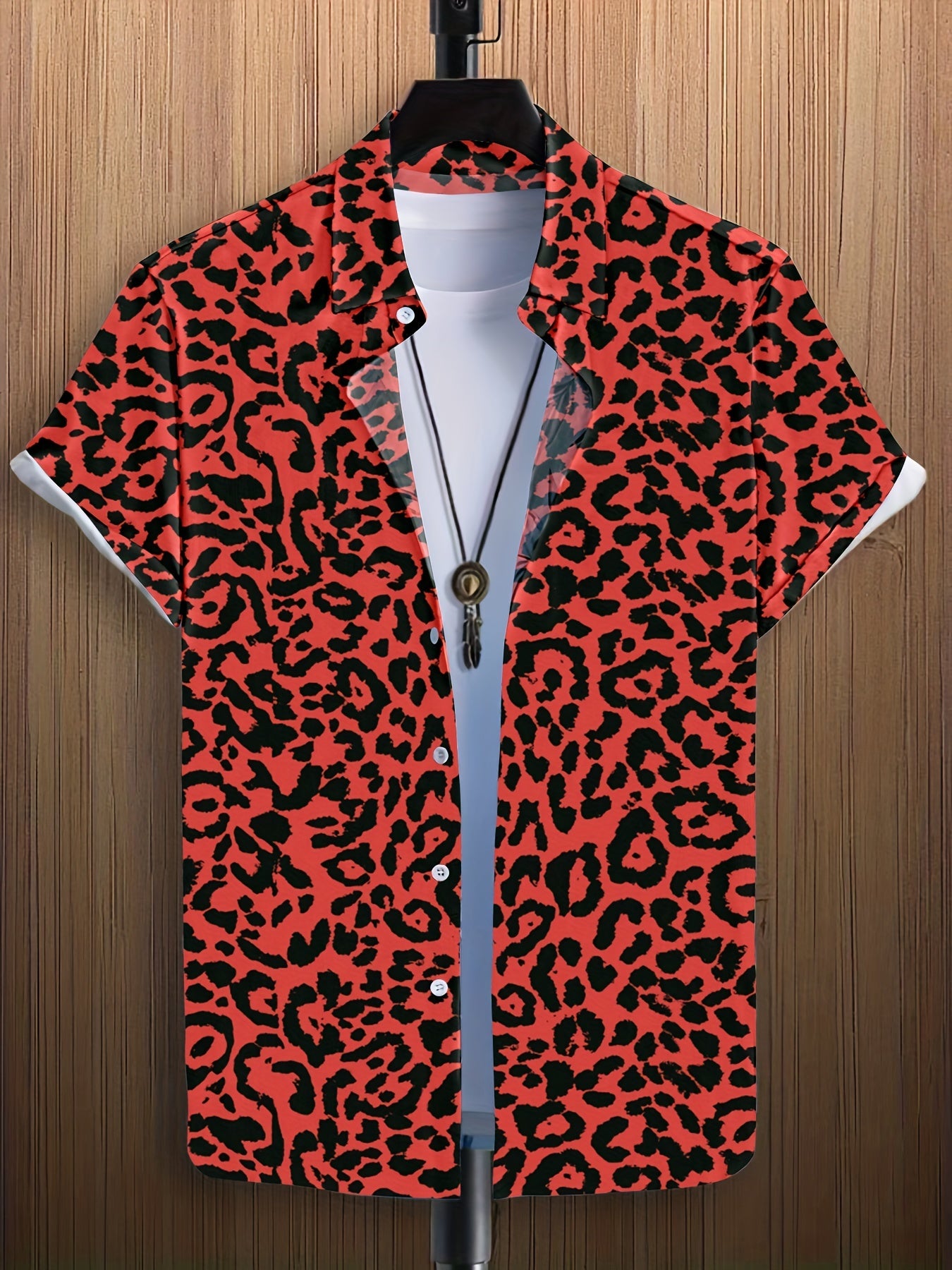 Leopard Print Men's Casual Short Sleeve Shirt Summer Vacation Resort Tops