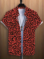 Leopard Print Men's Casual Short Sleeve Shirt Summer Vacation Resort Tops