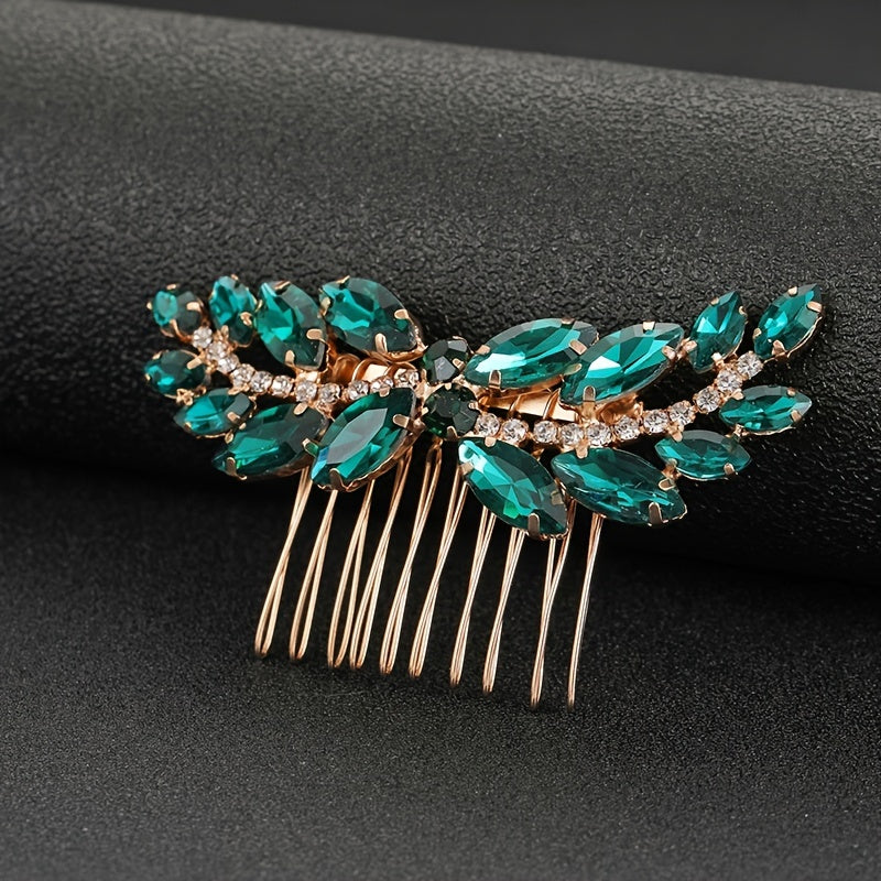 Emerald Green Rhinestone Hair Side Comb Tiara