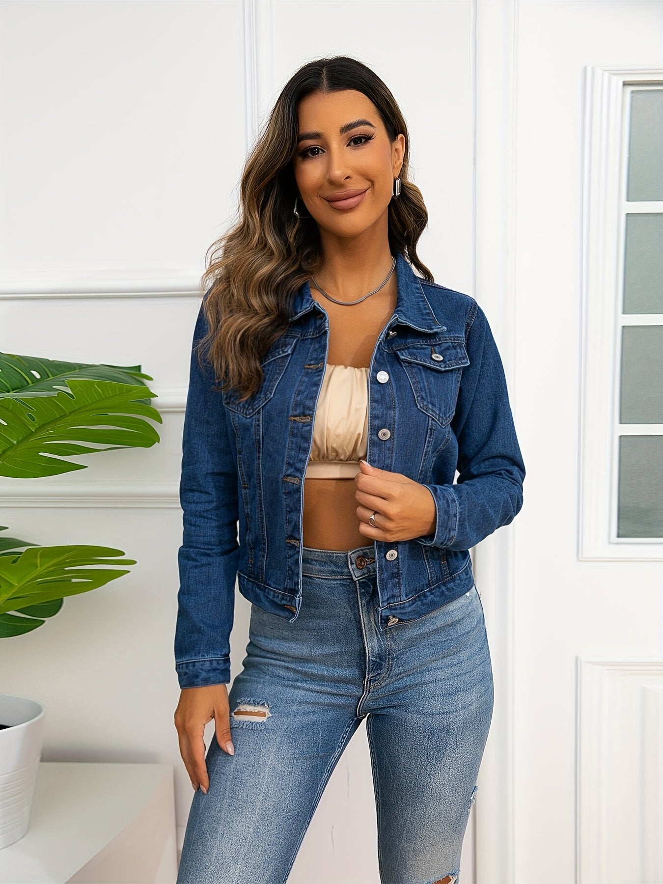 Trucker Jacket with Flap Pocket, Long Sleeves