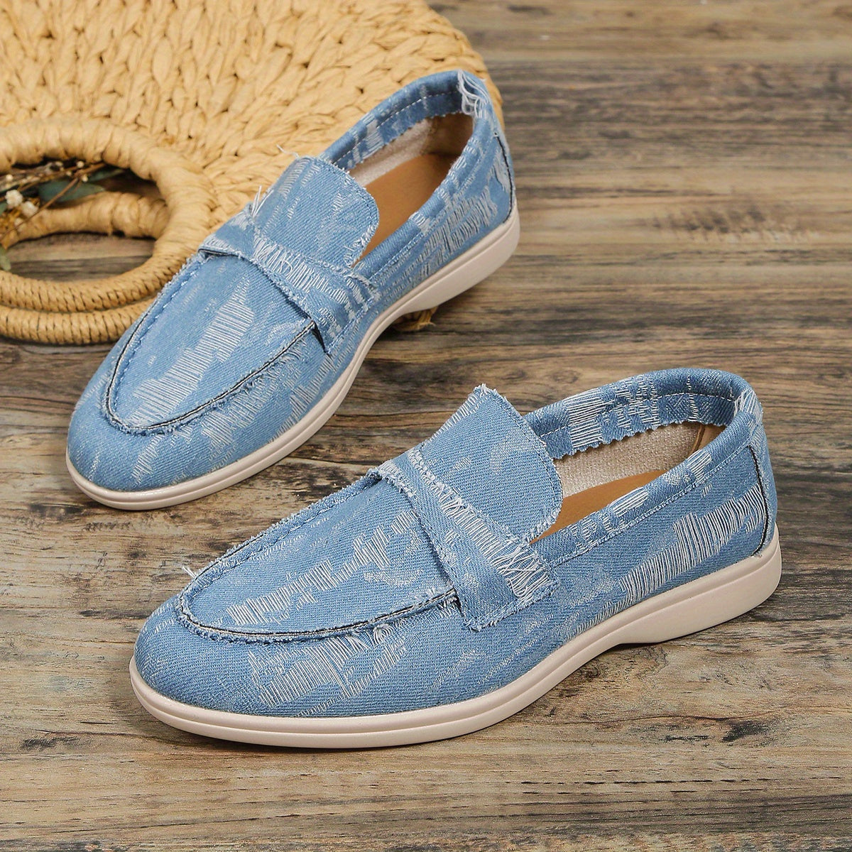Women's Denim Flat Loafers Slip On Walking Shoes Casual Flats