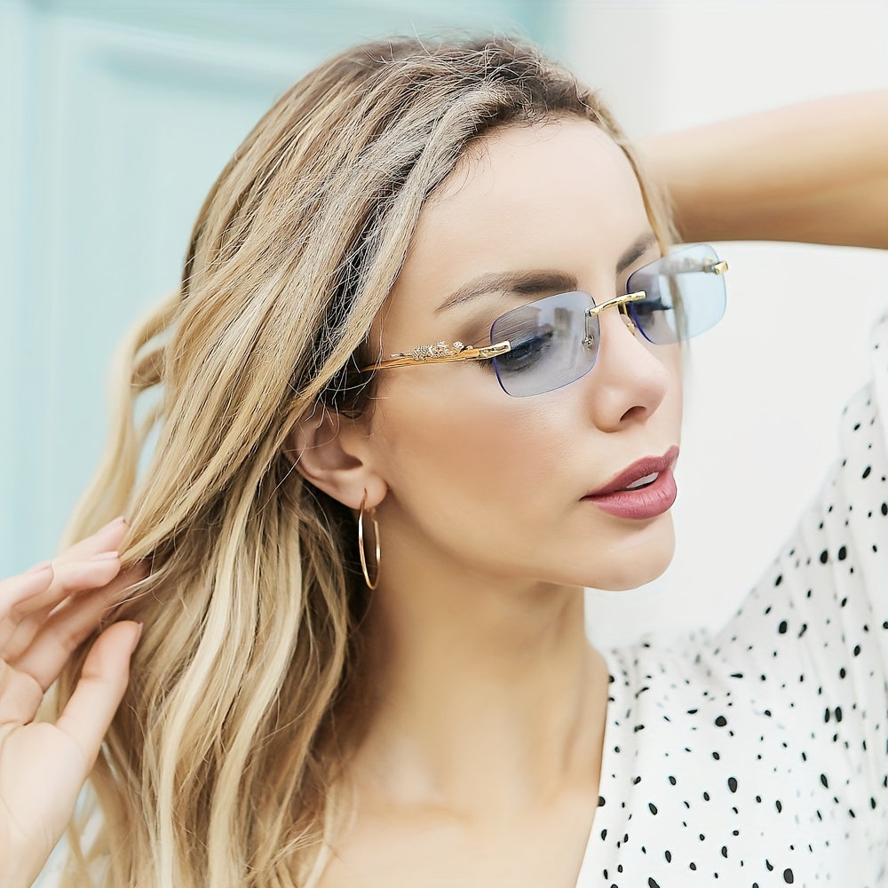 Leopard Rimless Sunglasses Retro Tinted Metal Sun Shades UV400