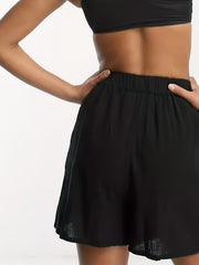 Summer Women's Elastic Waist Solid Shorts Casual Every Shorts