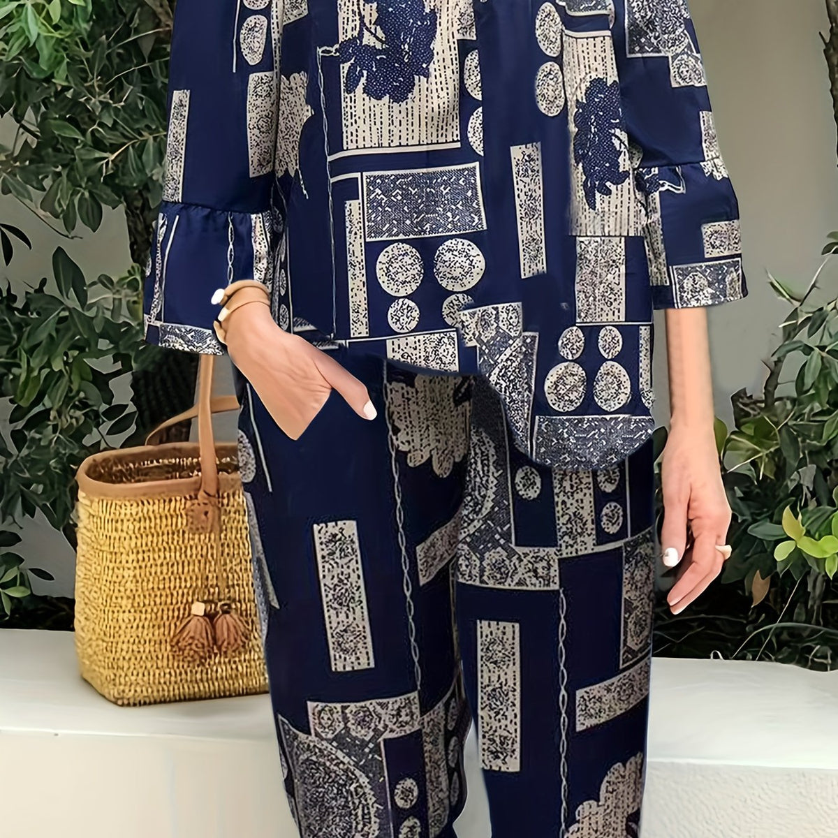  Off Shoulder Bell Sleeve Top & Pants Set