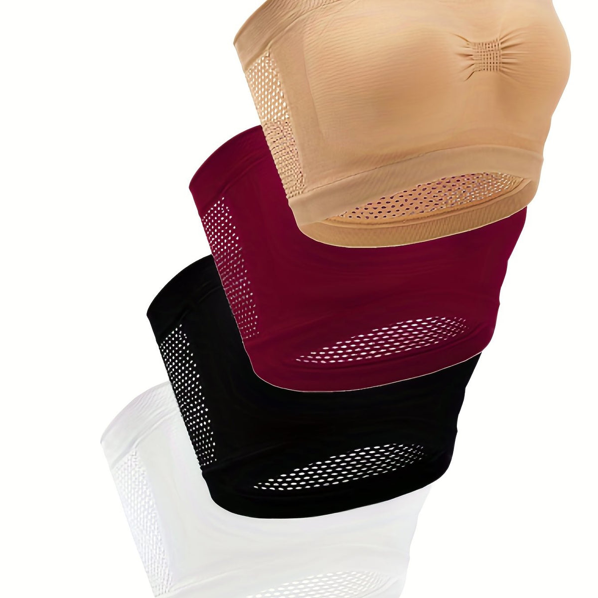 4pcs Small Pleats Wireless Wrap Bras Back Mesh Anti-slip High Stretch Strapless