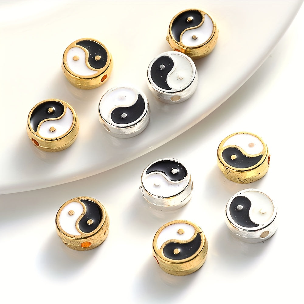 10Pcs Enamel Tai Chi Beads Yin Yang Spacer Beads For DIY Jewelry Making