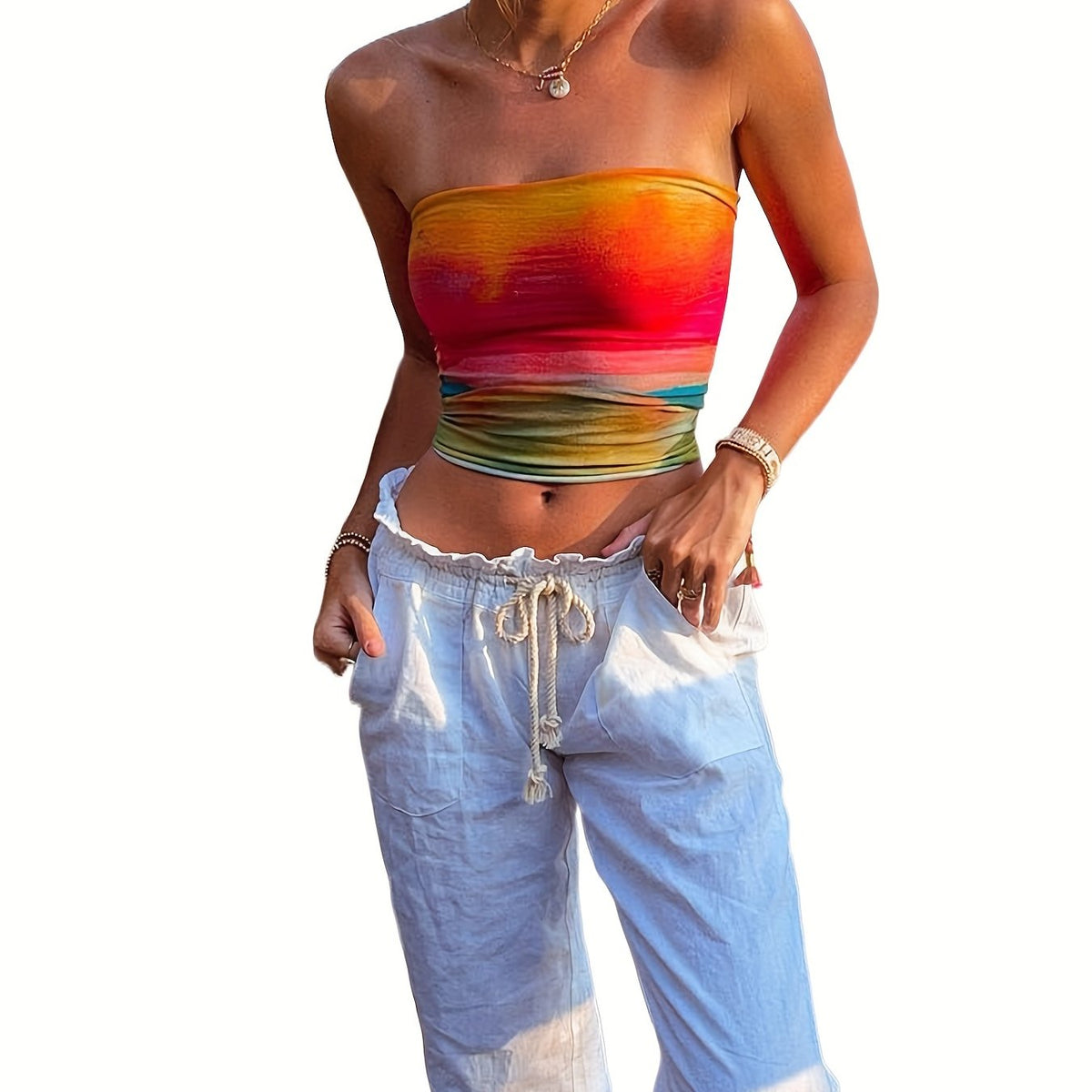 Graphic Print Tube Top Off Shoulder Sleeveless Women's Clothing