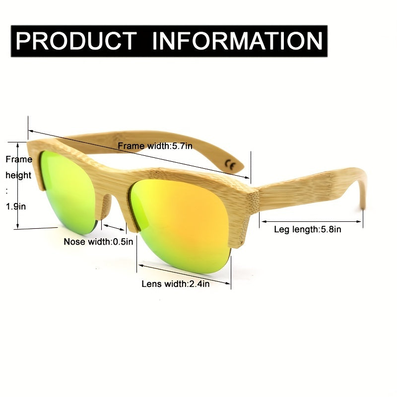 Retro Bamboo Temple Semi Rimless Sunglasses UV400 Sun Shades