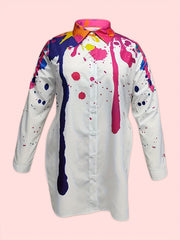  Splash Print Button Up Blouse Long Sleeve